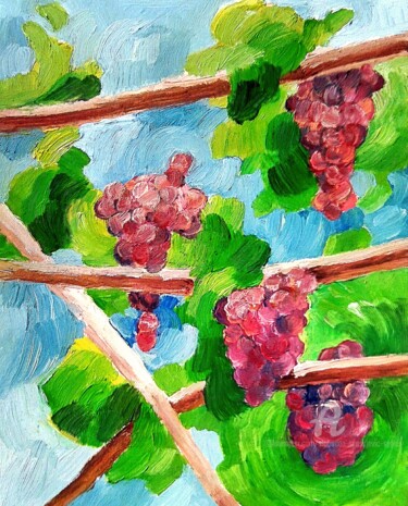 Painting titled "Vignes et grapes de…" by Slobodan Spasojevic (Spaki), Original Artwork, Oil