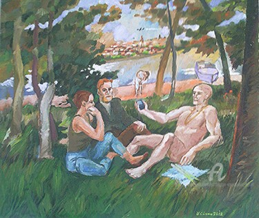 Картина под названием "Le dejeuner sur her…" - Slobodan Spasojevic (Spaki), Подлинное произведение искусства, Масло