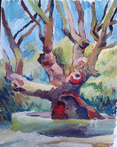 Painting titled "Un arbrede planetree" by Slobodan Spasojevic (Spaki), Original Artwork, Oil