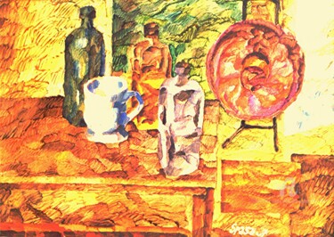 Peinture intitulée "Avec blanche tasse" par Slobodan Spasojevic (Spaki), Œuvre d'art originale, Huile