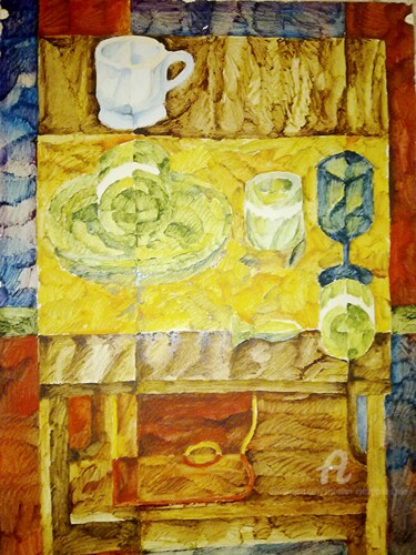 Painting titled "Nature morte avec p…" by Slobodan Spasojevic (Spaki), Original Artwork, Oil