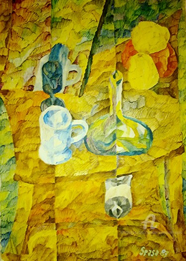 Painting titled "Nature morte avec b…" by Slobodan Spasojevic (Spaki), Original Artwork, Oil