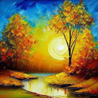 Цифровое искусство под названием "Autumn lake" - Slobodanka Ivancevic, Подлинное произведение искусства, Изображение, сгенер…