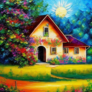 Digitale Kunst mit dem Titel "Sunset house" von Slobodanka Ivancevic, Original-Kunstwerk, KI-generiertes Bild