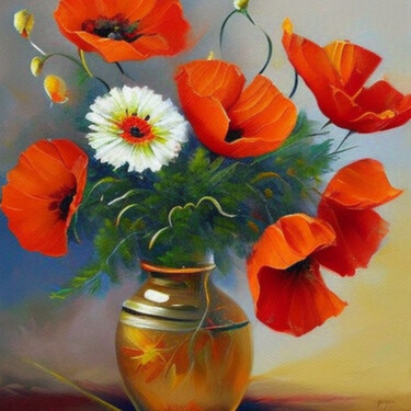 Artes digitais intitulada "Flowers in vase" por Slobodanka Ivancevic, Obras de arte originais, Imagem gerada por IA