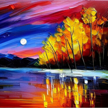 Цифровое искусство под названием "Midnight lake" - Slobodanka Ivancevic, Подлинное произведение искусства, Изображение, сген…