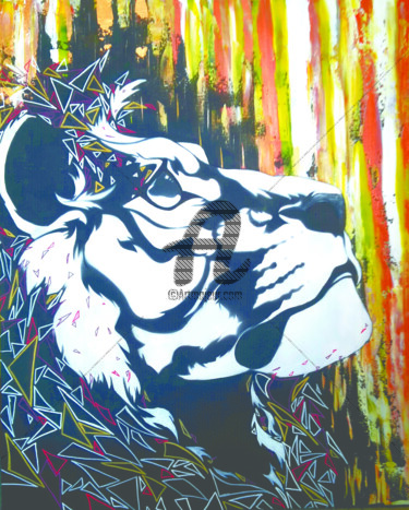 Peinture intitulée "The lion dream" par S'Lody, Œuvre d'art originale, Acrylique