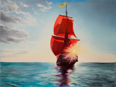 Картина под названием "Алые паруса" - Алина Случинская, Подлинное произведение искусства, Масло