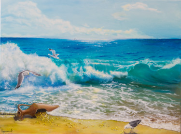 Картина под названием "Ласковый прибой" - Алина Случинская, Подлинное произведение искусства, Масло