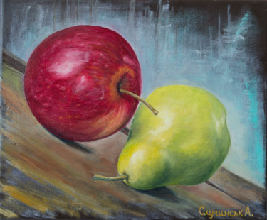 Картина под названием "Яблоко и груша" - Алина Случинская, Подлинное произведение искусства, Масло