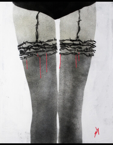 Malarstwo zatytułowany „Barbed wire stockin…” autorstwa Sly Art, Oryginalna praca, Akryl