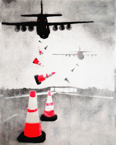 Картина под названием "Bollard bombers" - Sly Art, Подлинное произведение искусства, Рисунок распылителем краски