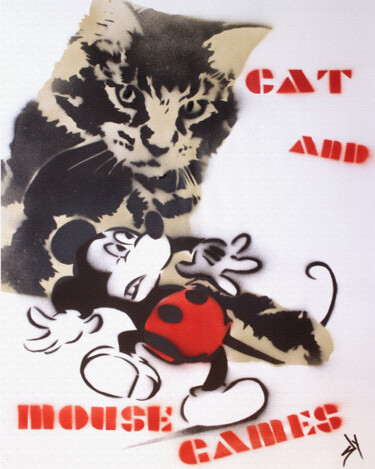 Pintura intitulada "Cat and Mouse." por Sly Art, Obras de arte originais, Tinta spray