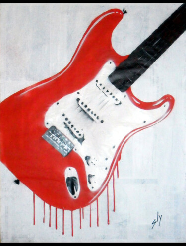 Pintura titulada "Bleeding Guitar (on…" por Sly Art, Obra de arte original, Pintura al aerosol