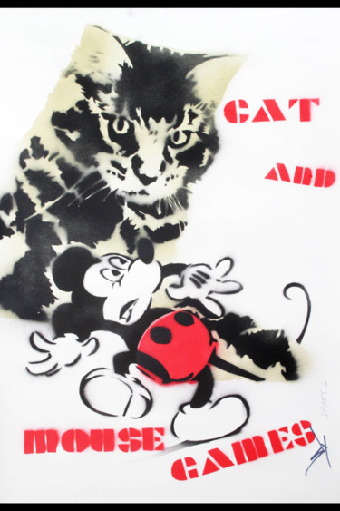 Peinture intitulée "Cat and Mouse Games…" par Sly Art, Œuvre d'art originale, Huile