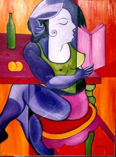 Peinture intitulée "La lectrice" par Isabelle Smadja, Œuvre d'art originale