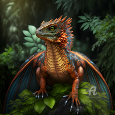 Arts numériques intitulée "Red Dragon 2" par Sm Design, Œuvre d'art originale, Image générée par l'IA