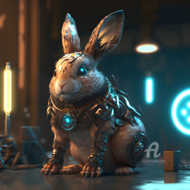 Digitale Kunst mit dem Titel "Cyborg Rabbit 4" von Sm Design, Original-Kunstwerk, Digitale Collage