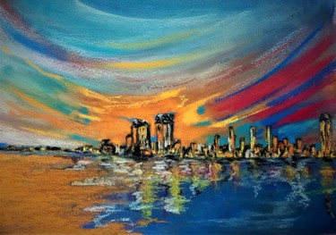 Pintura intitulada "San Diego,skyline" por Benny Smet, Obras de arte originais, Pastel