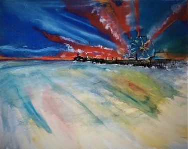 Schilderij getiteld "Santa Monica beach" door Benny Smet, Origineel Kunstwerk, Aquarel