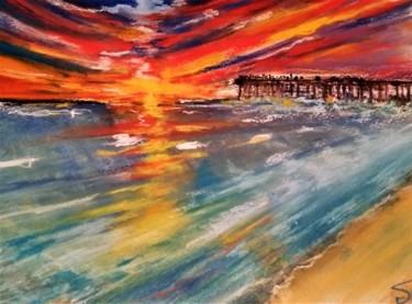 Peinture intitulée "The sky is burning" par Benny Smet, Œuvre d'art originale, Pastel