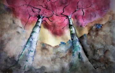Painting titled "Twin Towers" by Benny Smet, Original Artwork, Watercolor