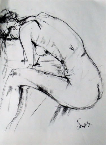 Drawing titled "nude" by Benny Smet, Original Artwork, Charcoal