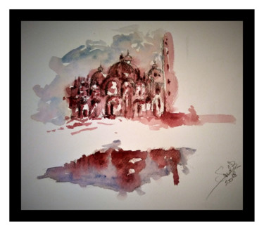Painting titled "San Marco reflection" by Benny Smet, Original Artwork, Watercolor