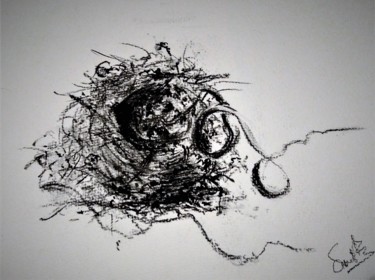 Tekening getiteld "Abandon birdnest." door Benny Smet, Origineel Kunstwerk, Houtskool