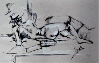 Рисунок под названием "Woman,reading lyrics" - Benny Smet, Подлинное произведение искусства, Древесный уголь