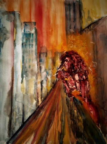 Painting titled "After the fire..." by Benny Smet, Original Artwork, Watercolor