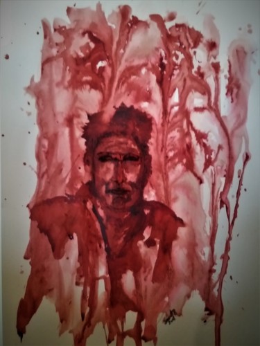 Painting titled "A man,alone..." by Benny Smet, Original Artwork, Watercolor