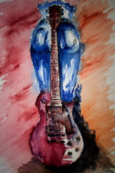 Painting titled "Blue jeans blues" by Benny Smet, Original Artwork, Watercolor