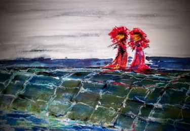 Schilderij getiteld "Staring at the sea,…" door Benny Smet, Origineel Kunstwerk, Pastel