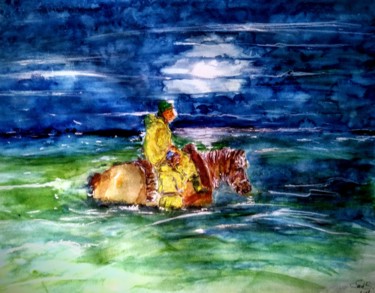 Pintura titulada "Northsea fishing" por Benny Smet, Obra de arte original, Acuarela
