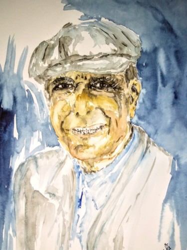 Painting titled "Just Leonard" by Benny Smet, Original Artwork, Watercolor
