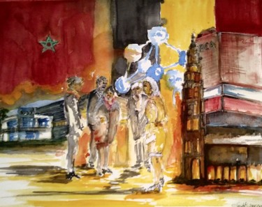 Painting titled "the meeting" by Benny Smet, Original Artwork, Watercolor