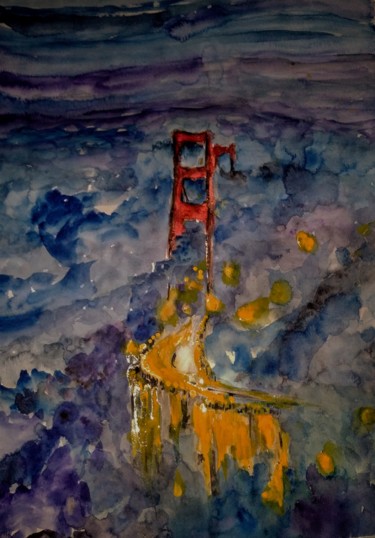 Painting titled "Under the bridge,do…" by Benny Smet, Original Artwork, Watercolor
