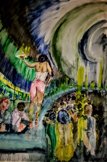 Painting titled "In a bar...under th…" by Benny Smet, Original Artwork, Watercolor