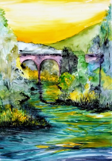 Painting titled "Les Ardennes" by Benny Smet, Original Artwork, Watercolor