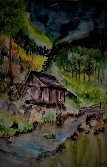 Painting titled "The Black Forest(Ge…" by Benny Smet, Original Artwork, Watercolor