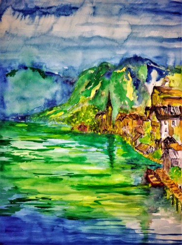 「Hallstatt(Austria)」というタイトルの絵画 Benny Smetによって, オリジナルのアートワーク, 水彩画