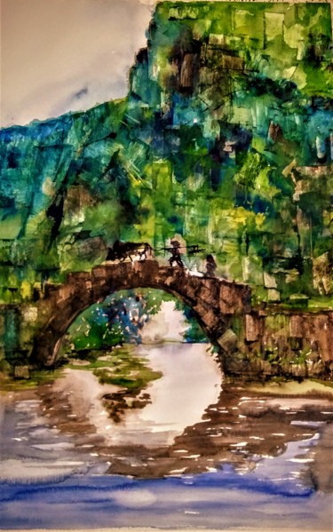 Painting titled "A passage to Bangko…" by Benny Smet, Original Artwork, Watercolor