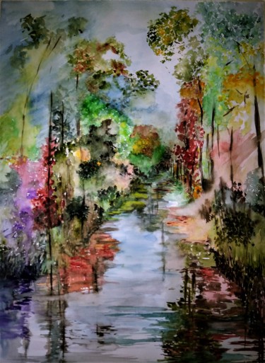 Painting titled "First autumn colors…" by Benny Smet, Original Artwork, Watercolor