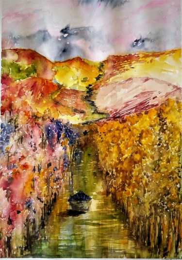 Painting titled "Autumn harvest..." by Benny Smet, Original Artwork, Watercolor