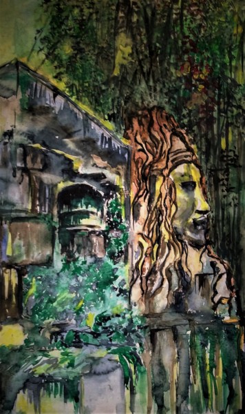 Painting titled "A jungle night" by Benny Smet, Original Artwork, Watercolor