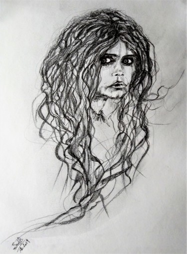 Dessin intitulée "Gypsy girl..." par Benny Smet, Œuvre d'art originale, Graphite
