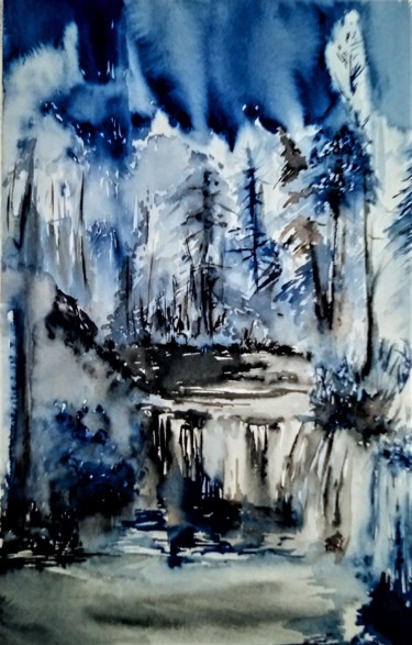 Painting titled "There's a cold soun…" by Benny Smet, Original Artwork, Watercolor