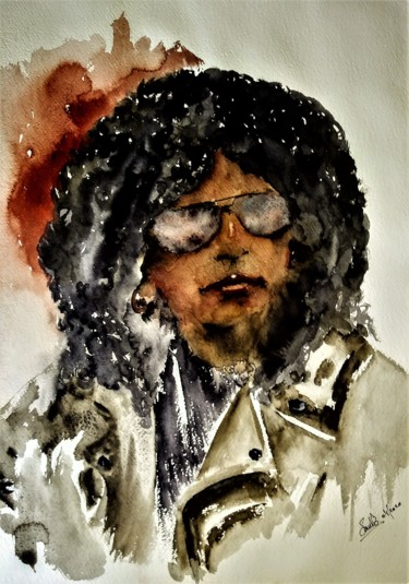 Painting titled "That long black clo…" by Benny Smet, Original Artwork, Watercolor
