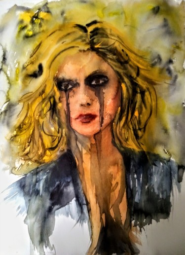 Painting titled "Who's gonna pay att…" by Benny Smet, Original Artwork, Watercolor